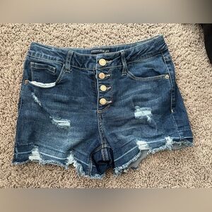 Denim shorts.